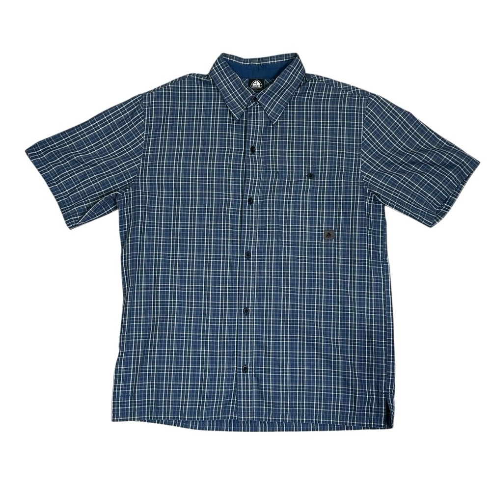 Vintage Nike ACG Dri-Fit Men’s M Blue Plaid Short Sleeve Button Shirt